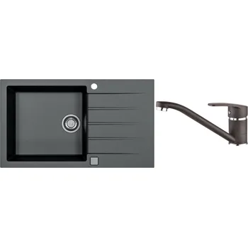 Granitový dřez Alveus Set Cadit 40 Granitový dřez s odkapem 860x500 mm + baterie Nina 91, černá, SETA22028
