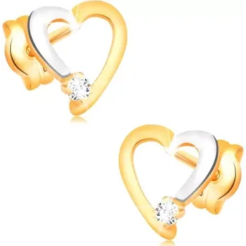 Náušnice Briliantové náušnice ve 14K zlatě - obrys srdíčka s čirým diamantem