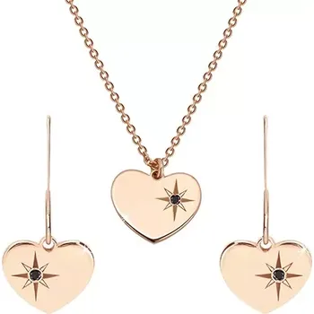 Náhrdelník Sada růžovozlaté barvy, stříbro 925 - náušnice a náhrdelník, srdce s Polárkou a diamant