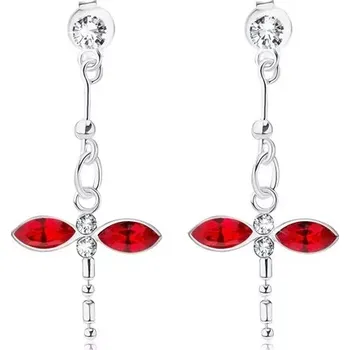 Náušnice Náušnice ze stříbra 925, visící vážka, čiré a červené krystaly Swarovski