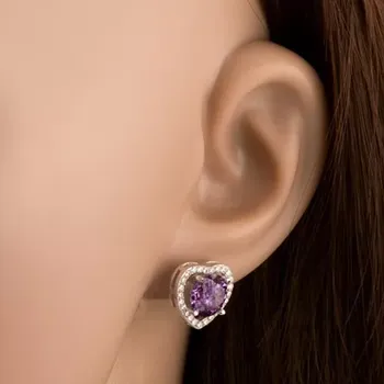 Náušnice Náušnice ze stříbra 925, obrys srdce se zirkony, kulatý zirkon tanzanitové barvy