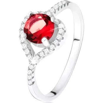 Prsten Prsten s asymetrickým zirkonovým srdcem, červený kámen, stříbro 925 - Velikost: 49