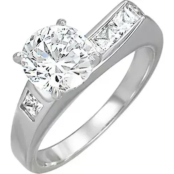 Prsten Prsten z oceli 316L s asymetricky vsazeným zirkonem a malými zirkonky - Velikost: 58