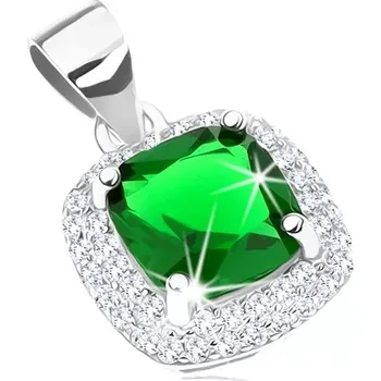 Přívěsek Rhodiovaný přívěsek, stříbro 925, zelený čtvercový zirkon, třpytivý lem