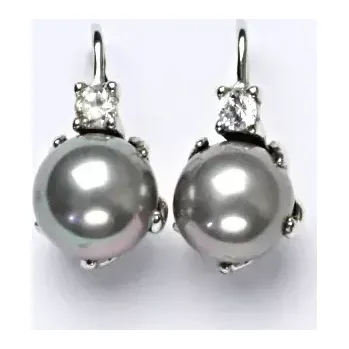 Náušnice Stříbrné náušnice perla perleťový lesk šedá - NK1190 (Stříbrné náušnice se zirkonem a Swarovski perlou 10 mm)