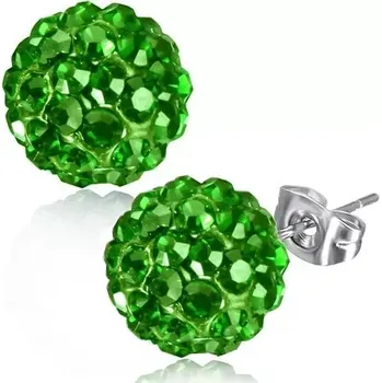 Náušnice Shamballa náušnice z oceli, kulička, blyštivé zelené zirkony, 8 mm