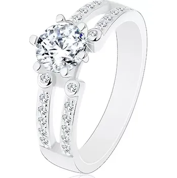 Prsten Zásnubní prsten, stříbro 925, výřezy na třpytivých ramenech, čirý zirkon - Velikost: 64