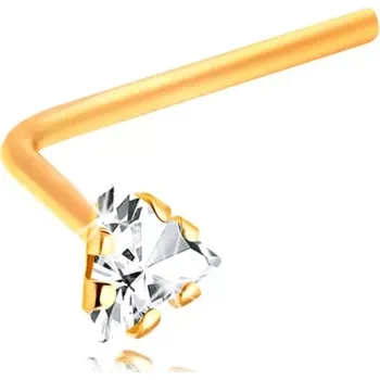 Piercing Zlatý 14K piercing do nosu - zahnutý - čirý zirkonový trojúhelník