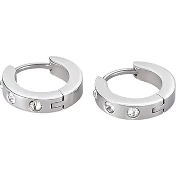 Náušnice Ocelové náušnice stříbrné barvy - tři čiré zirkony, kloubové zapínání