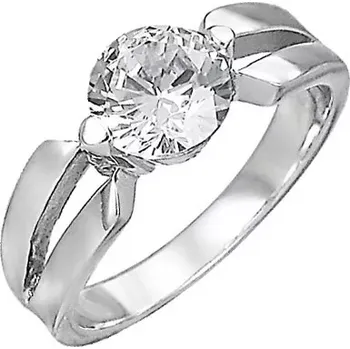 Prsten Zásnubní prsten z chirurgické oceli, velký čirý zirkon, výřezy na ramenech - Velikost: 49