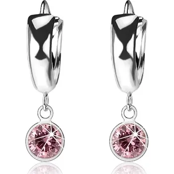 Náušnice Stříbrné 925 náušnice, hladký kroužek, světle růžový zirkon v objímce