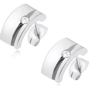 Náušnice Náušnice z oceli, stříbrné půloblouky, širší zářez s čirým zirkonem