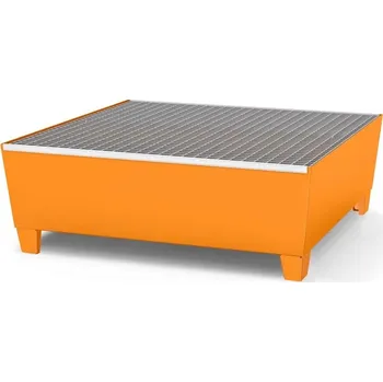 Olejová vana HTI Záchytná vana z oceli pro 4 sudy, lakovaná, podjízdná, mřížový rošt, 1240x1210x425 mm