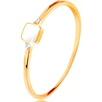 Prsten Prsten ze žlutého 14K zlata - bílý glazovaný čtvereček, drobné čiré zirkony - Velikost: 59