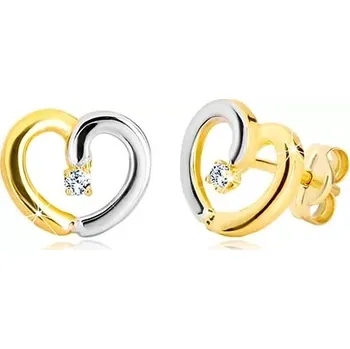 Náušnice Puzetové náušnice z kombinovaného zlata 585 - kontura srdce s briliantem