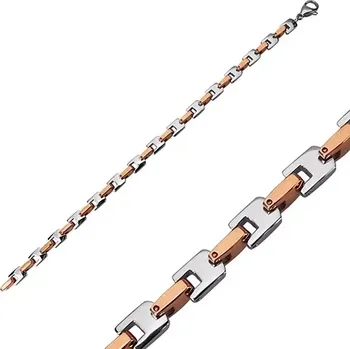 Náramek Ocelový náramek - kolmo napojované články U růžovozlaté a stříbrné barvy, 6 mm