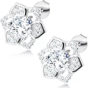 Náušnice Náušnice, stříbro 925, blyštivý kvítek, čiré zirkony