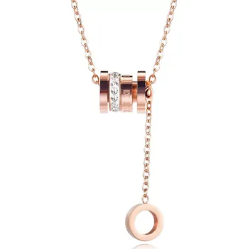 Náhrdelník Náhrdelník z oceli 316L - váleček s pohyblivými částmi, kubické zirkony, římské číslice, závěsný prstenec