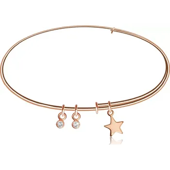 Náramek Stříbrný 925 navlékací náramek měděné barvy - hvězdička a dva čiré zirkony
