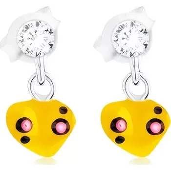 Náušnice Stříbrné náušnice 925 s krystalem Swarovski, srdíčko s lesklou glazurou
