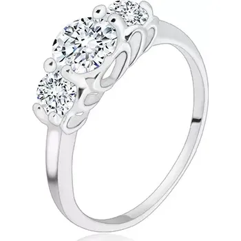 Prsten Stříbrný 925 prsten - tři kulaté třpytivé zirkony, srdíčkovité výřezy - Velikost: 54