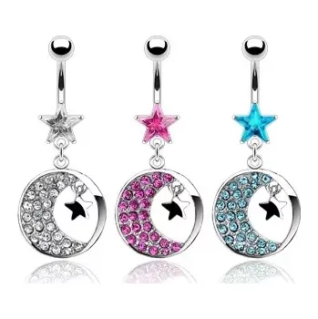 Piercing Piercing do pupíku půlměsíc se zirkony - Barva zirkonu: Růžová - P