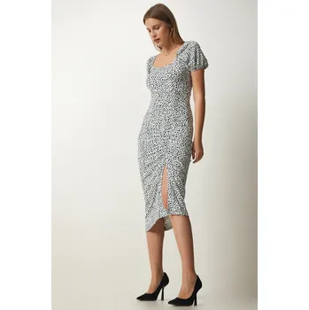 Cizojazyčná kniha Happiness İstanbul Women's Navy Blue Bone Shirred Wrap Summer Knitted Dress Happiness İstanbul šedá 2577839