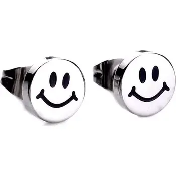 Náušnice Lesklé puzetové náušnice z oceli, stříbrná barva, usměvavý smajlík
