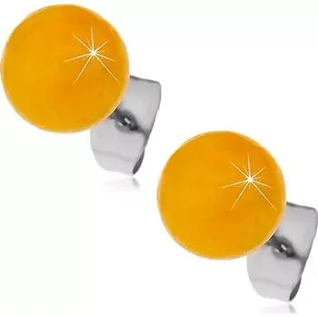 Náušnice Ocelové puzetové náušnice, žlutooranžové kuličky, 8 mm
