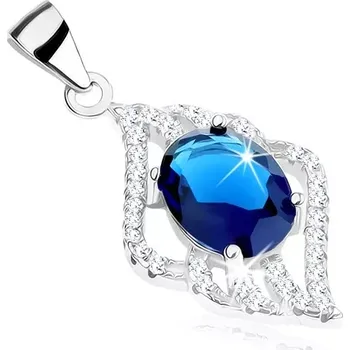 Přívěsek Stříbrný přívěsek 925, modrý zirkonový ovál, lístek, čiré zvlněné kontury