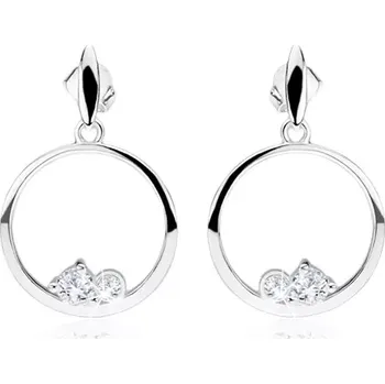 Náušnice Stříbrné náušnice 925, kruhy, dva čiré kulaté zirkony, ovál