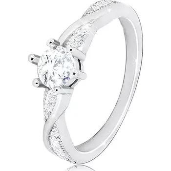 Prsten Zásnubní prsten ze stříbra 925 - kulatý zirkon, zvlněné lesklé linie, zirkonky - Velikost: 54