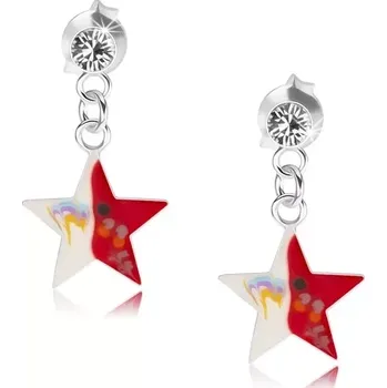 Náušnice Náušnice ze stříbra 925, čirý krystalek, červenobílá hvězda s dekorací