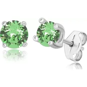 Náušnice Stříbrné 925 náušnice - kulatý zirkon světle zelené barvy ve čtvercovém kotlíku