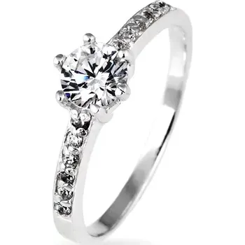 Prsten Stříbrný prsten 925 - kulatý zirkon v objímce a zirkonky po stranách - Velikost: 49