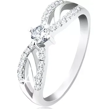 Prsten Zásnubní prsten ze stříbra 925, rozdělená blýskavá ramena, čirý zirkon - Velikost: 53