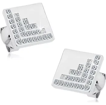 Náušnice Puzetové náušnice - stříbro 925, zrcadlově lesklé čtverce, čiré zirkonky