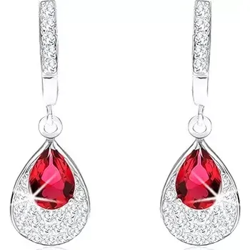 Náušnice Náušnice stříbro 925, přívěsek s červeno-růžovým zirkonem, slza, čiré kamínky