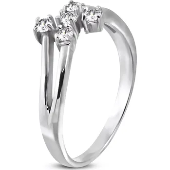 Prsten Ocelový prsteň stříbrné barvy s pěti čirými zirkony - Velikost: 56