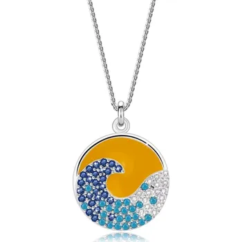 Náhrdelník Stříbrný 925 náhrdelník - západ slunce nad mořem, vlna, barevné zirkony