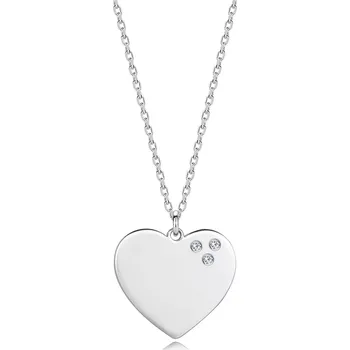 Náhrdelník Briliantový náhrdelník ze stříbra 925 - ploché srdce, tři čiré diamanty