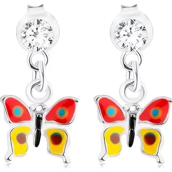 Náušnice Náušnice ze stříbra 925 s krystalem Swarovski, červenožlutý motýlek