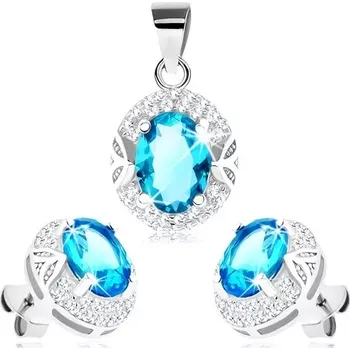 Souprava šperků Set přívěsku a náušnic, stříbro 925 - světle modrý zirkon v ozdobném lemu