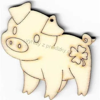 Překližka Výřez z překližky, Z40-352A, PRASÁTKO SE ČTYŘLÍSTKEM, 6x5,8cm, 1ks