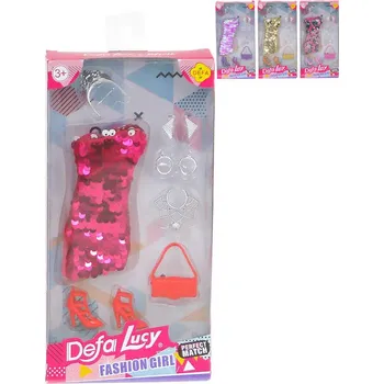 Šaty společenské flitrové pro panenku set s fashion doplňky 4 barvy