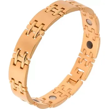 Náramek Matný náramek z chirurgické oceli, zlatá barva, lesklé spoje H, magnety