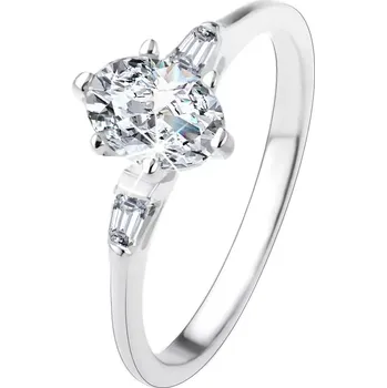 Prsten Stříbrný prsten 925, oválný čirý zirkon, malé zirkonové lichoběžníky - Velikost: 51