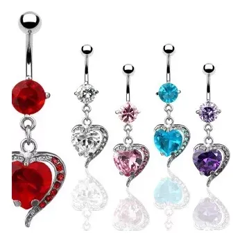 Piercing Piercing do pupíku - zirkonové srdce, kovový obrys - Barva zirkonu: Růžová - P