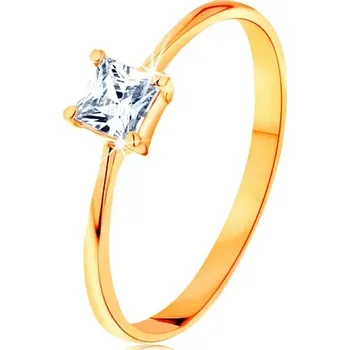 Prsten Prsten ve žlutém 14K zlatě - vystupující zirkonový čtverec, hladká úzká ramena - Velikost: 55