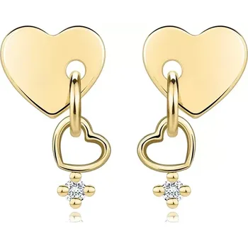 Náušnice Náušnice ze žlutého zlata 585 - plné srdce, obrys srdce, čiré zirkony